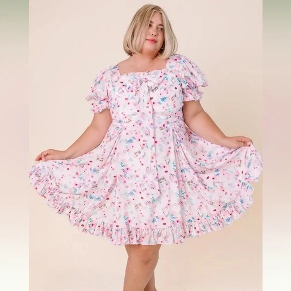 Ivy City Co. Dolly Floral Dress, Size 1X - Pink Flowers Princess Picnic Spring - Picture 3 of 16